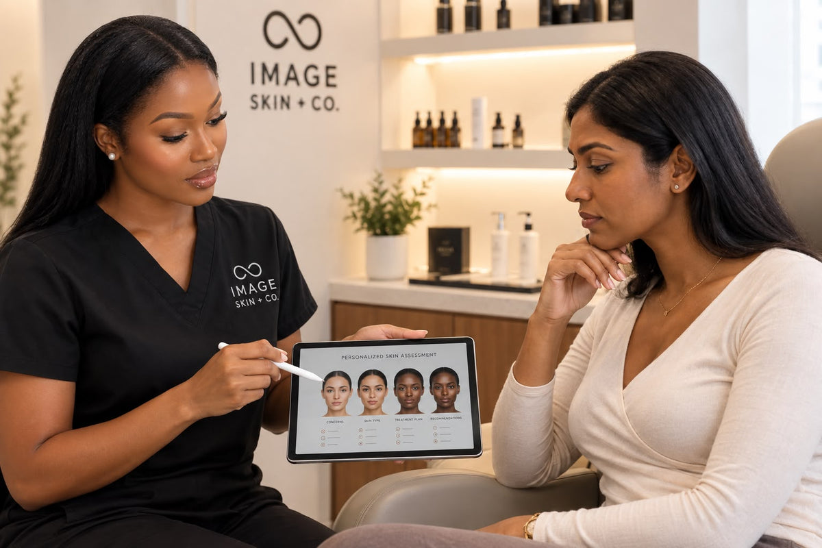 Nurse Grace guiding a client through a personalised skin assessment